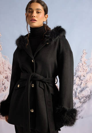 Hooded Wool Blend Coat