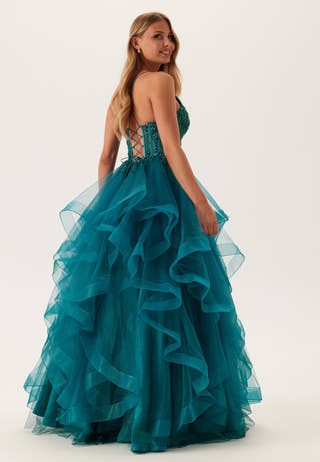 Tulle Frill Evening Dress with Lacing