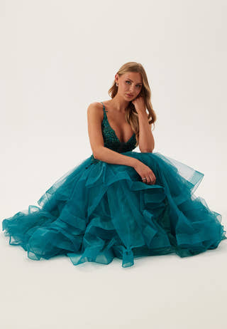 Tulle Frill Evening Dress with Lacing