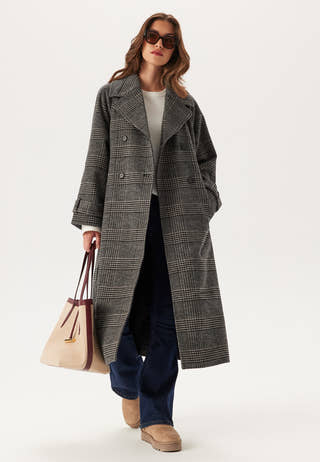Large Checked Wool Trench Coat