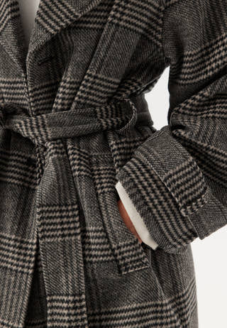 Large Checked Wool Trench Coat