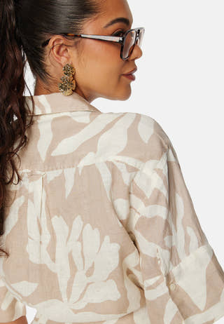 Palm Print Linen Shirt Dress