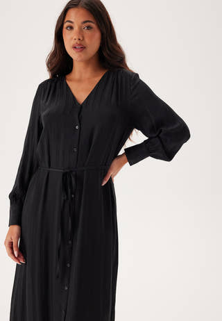 Relaxed Satin Stripe Shirt Dress