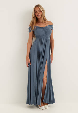 Bardot Rouched Maxi Split Dress