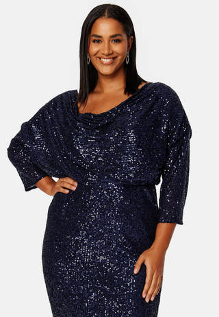 Sequin Cowl Neck Midi Dress