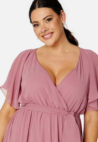 Flutter Sleeve Chiffon Maxi Curve Dress