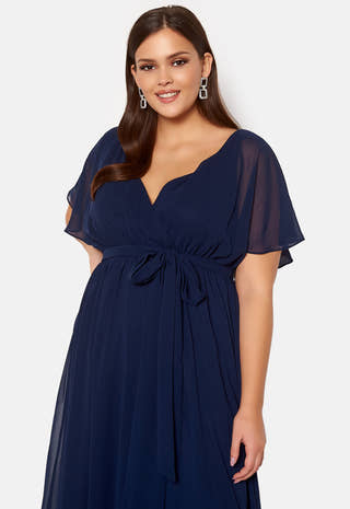 Flutter Sleeve Chiffon Maxi Curve Dress