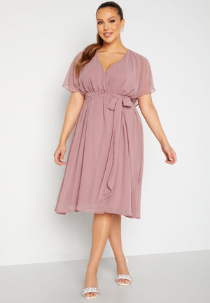 Flutter Sleeve Chiffon Midi Dress