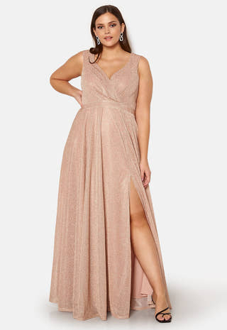 Glitter Wrap Front Maxi Curve Dress With Split