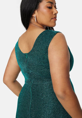 Glitter Wrap Front Maxi Curve Dress With Split