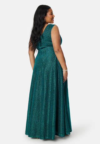 Glitter Wrap Front Maxi Curve Dress With Split