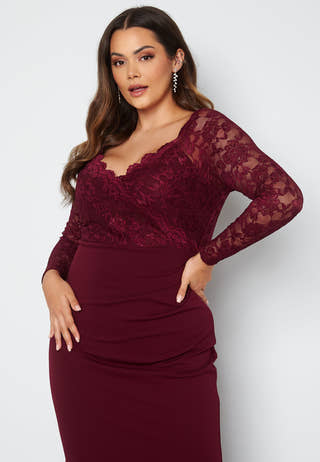 Long Sleeve Lace Trim Maxi Dress