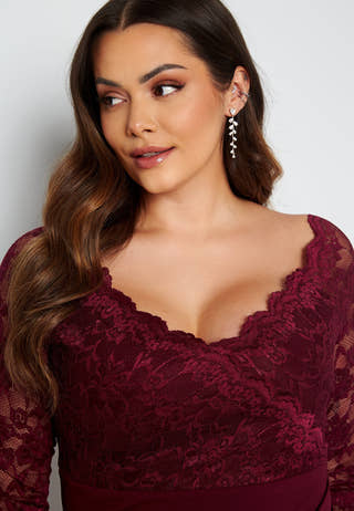 Long Sleeve Lace Trim Maxi Dress
