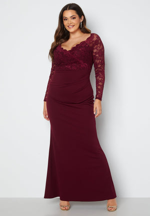 Long Sleeve Lace Trim Maxi Dress
