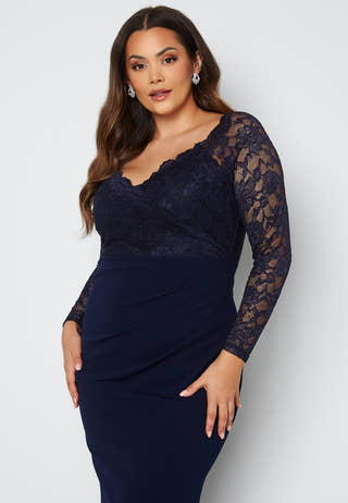 Long Sleeve Lace Trim Maxi Dress