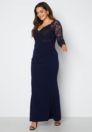 Long Sleeve Lace Trim Maxi Dress