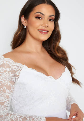 Long Sleeve Lace Trim Maxi Dress