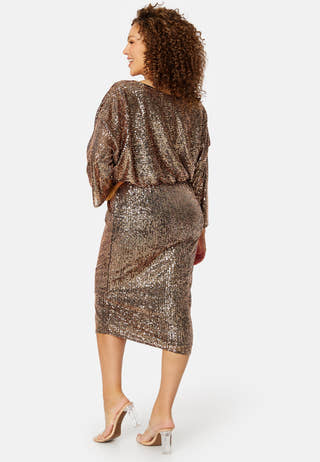 Sequin Cowl Neck Midi Dress