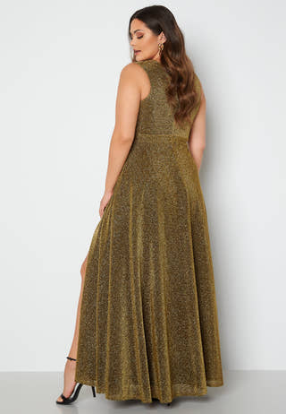 Glitter Wrap Front Maxi Curve Dress With Split