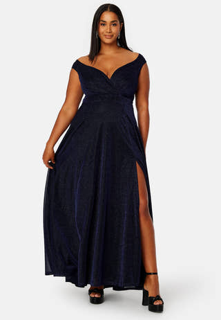 Glitter Wrap Front Maxi Curve Dress With Split