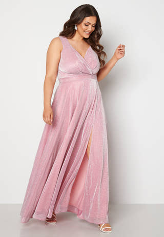 Glitter Wrap Front Maxi Curve Dress With Split