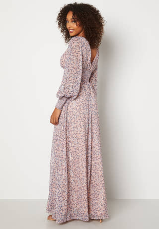 Ditsy Long Sleeve Shirred Maxi Dress