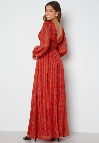 Ditsy Long Sleeve Shirred Maxi Dress