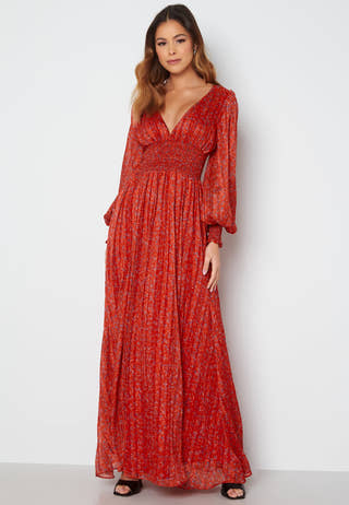 Ditsy Long Sleeve Shirred Maxi Dress