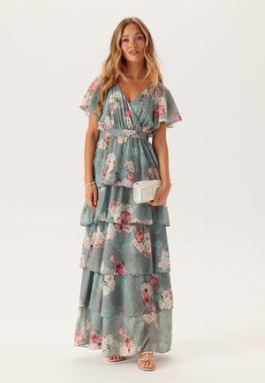 Floral Flutter Tiered Maxi Dress