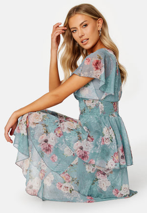 Floral Flutter Tiered Midi Dress