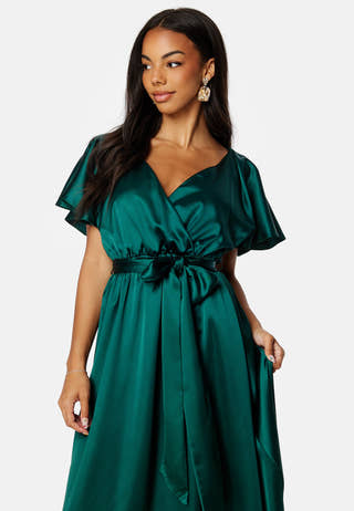 Flutter Sleeve Satin Maxi Dress