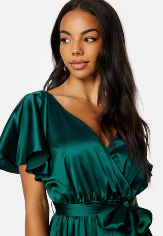 Flutter Sleeve Satin Maxi Dress