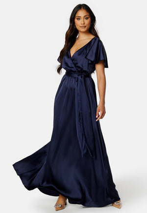 Flutter Sleeve Satin Maxi Dress