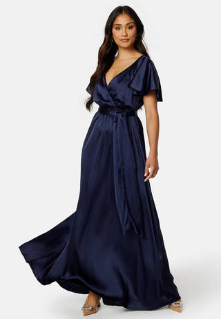 Flutter Sleeve Satin Maxi Dress
