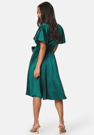 Flutter Sleeve Satin Midi Dress