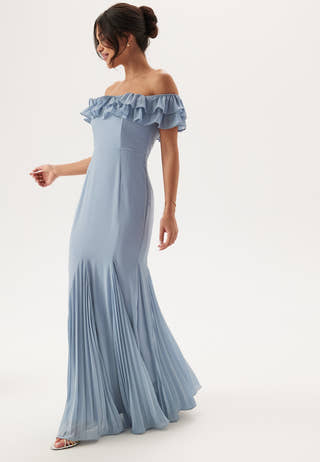 Frilly Chiffon Off Shoulder Maxi Dress