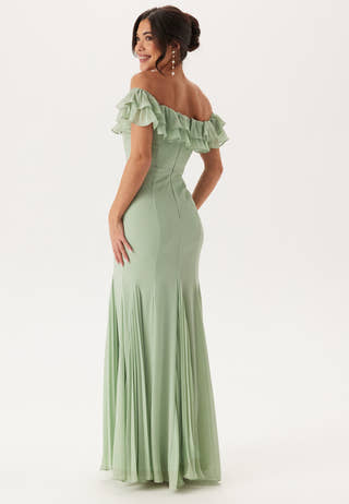 Frilly Chiffon Off Shoulder Maxi Dress
