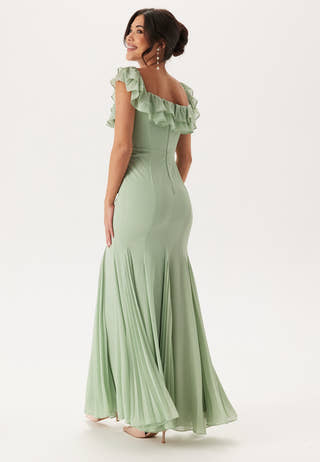 Frilly Chiffon Off Shoulder Maxi Dress