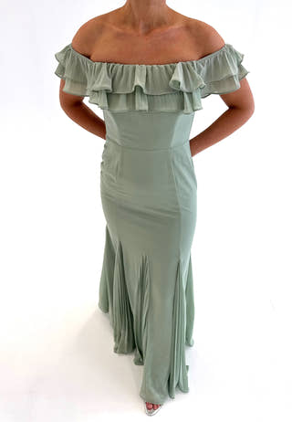 Frilly Chiffon Off Shoulder Maxi Dress