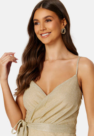 Glitter Wrap Front Maxi Dress