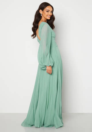 Pleated Balloon Sleeve Maxi Dress