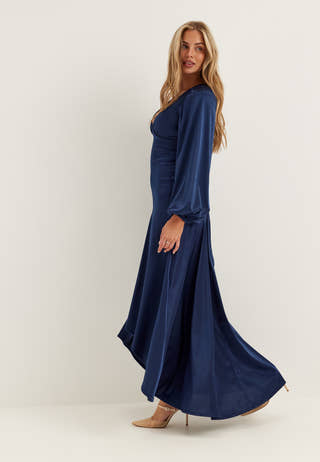 Satin Balloon Sleeve High Low