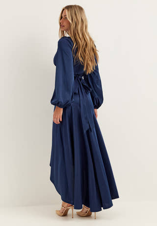 Satin Balloon Sleeve High Low