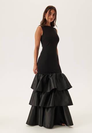 Satin Frill Maxi Dress