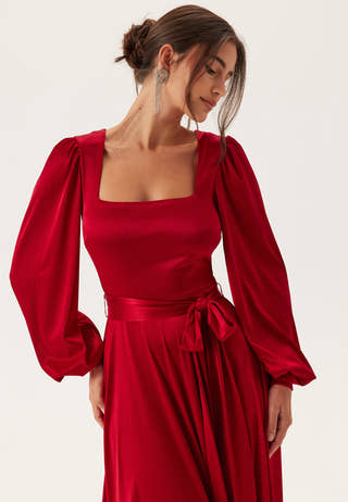 Satin Volume Sleeve Maxi Dress