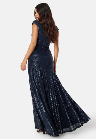 Sequin Bardot Pleat Maxi With Split