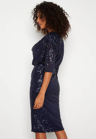 Sequin Cowl Neck Midi Dress