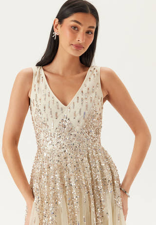 Sequin Sunray Sleeveless Maxi Dress