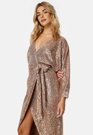 Sequin Wrap Midi Dress