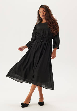Balloon Sleeve Structured Midi Dress